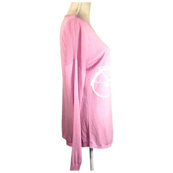 Dunffield Lane Pink Sweater Bicycle Print Silk Blend Barbie Pink Size Small - Picture 6 of 10